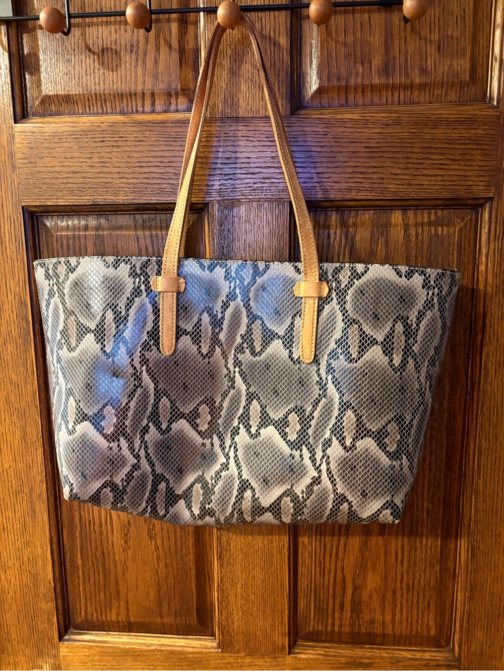 Consuela Python-Print Tote with Tan Straps